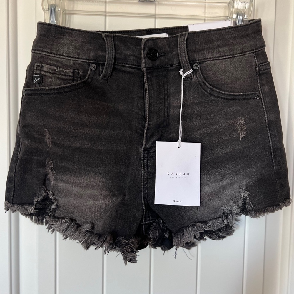 Kancan Distressed Denim Shorts - Black